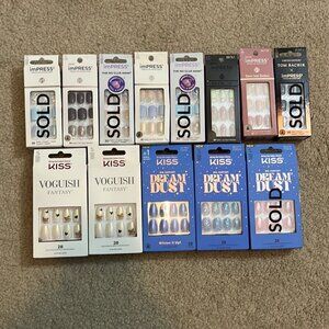NEW imPRESS & Kiss Press-On Nails Bundle, Short Length,Assorted Styles, 1 for $8